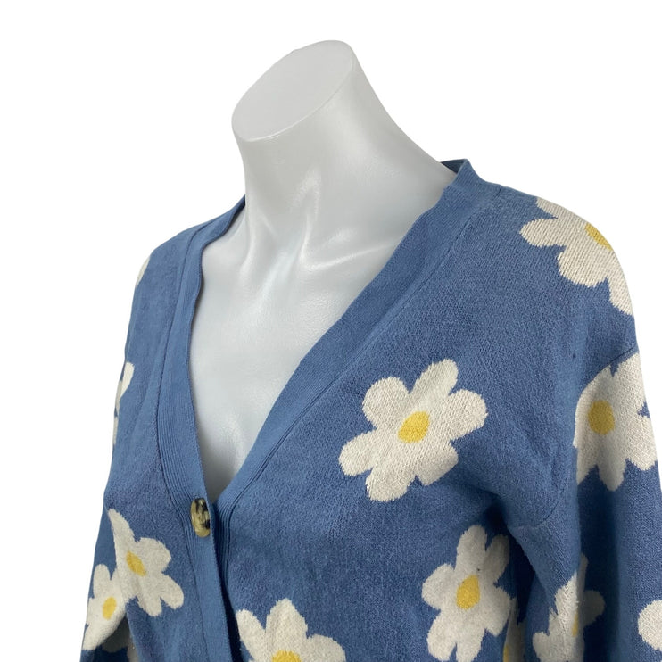Willow & Wind Blue Floral Daisy Long Sleeve Button Up Cardigan Sweater Top Sz S