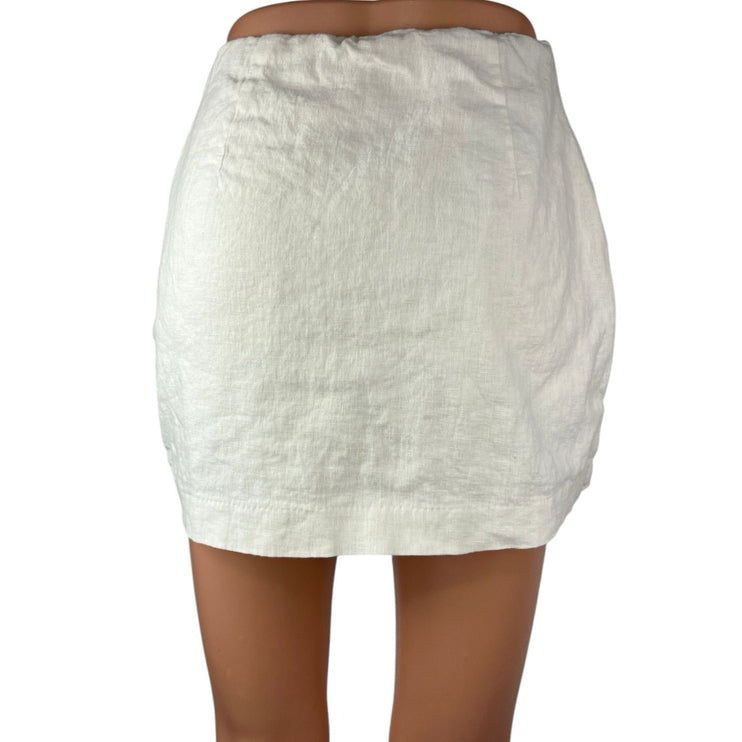 Abercrombie & Fitch White Linen Straight Pencil Zipper Mini Skirt Skort Size XS