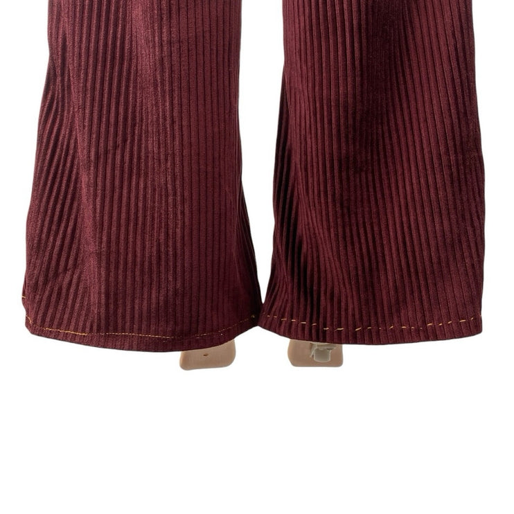 Urban Outfitters Womens Red Burgundy Ribbed Velvet Kick Flare Trousers Pants 2