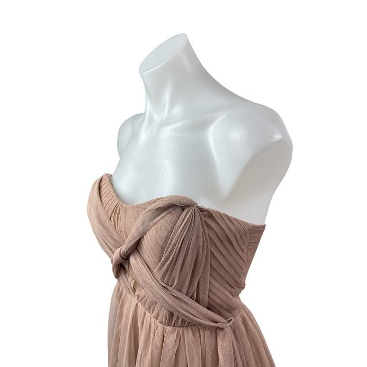 Birdy Grey Nude Beige Strapless Sweetheart Pleated Bridesmaid Gown Dress Size XS