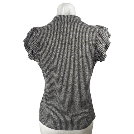 Jessica Simpson Valerie Gray Ribbed Mock Neck Ruffle Flutter Sleeve Blouse Top L