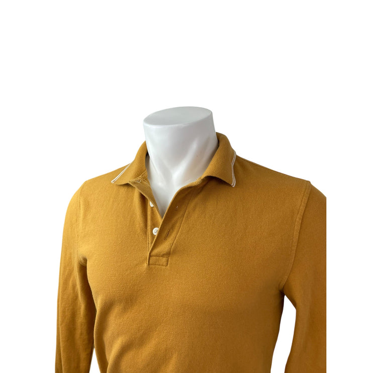 Goodfellow & Co Men's Mustard Yellow Knit Gold Long Sleeve Polo Shirt Top Size S