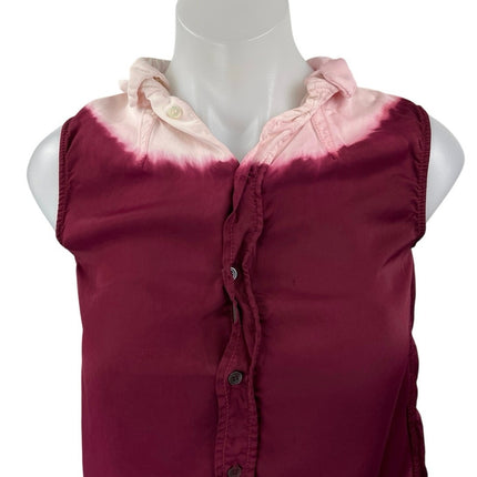Women's Purple Tie Dye Sleeveless Button Down Collar Shirt Tank Top Size 40 US 8