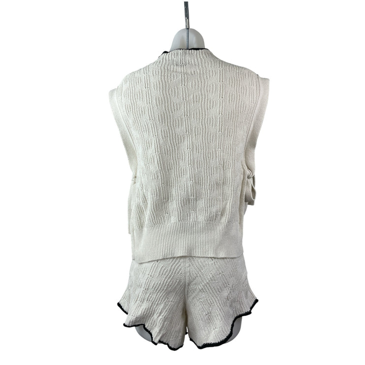 Alohas Women's Beige Knit Sleeveless Mock Neck Tie Shorts 2 Piece Set Size S/XS