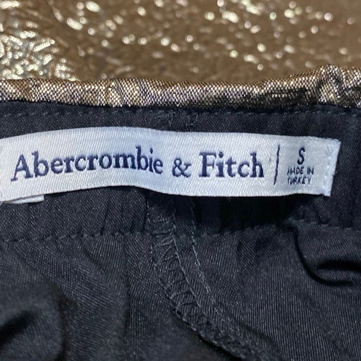Abercrombie & Fitch Gold Metallic Crinkled Mid Rise Side Zip Mini A-line Skirt S