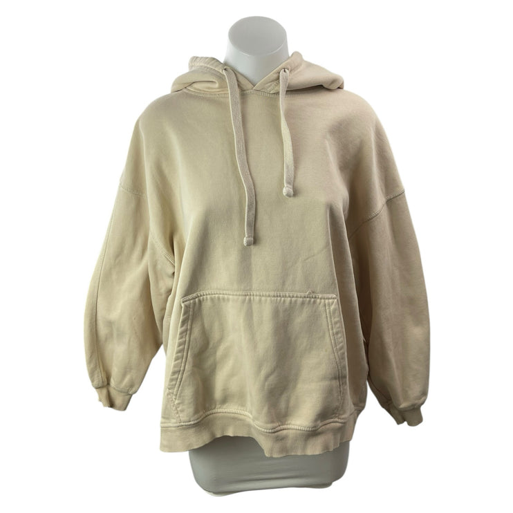 Zara Women's Beige Fleece Long Sleeve Loose Hoodie Hooded Sweatshirt Top Size S