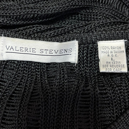 Valerie Stevens Black Open Knit Button Down Cardigan Sweater Top Size L