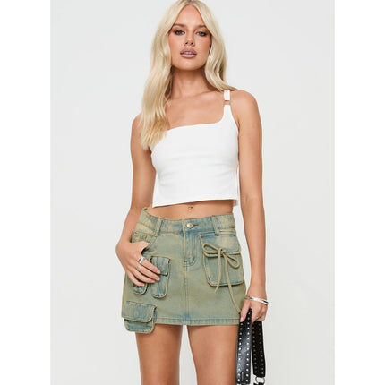Princess Polly Infinite Love Blue Washed Denim Jean Cargo Mini Skirt Size 4