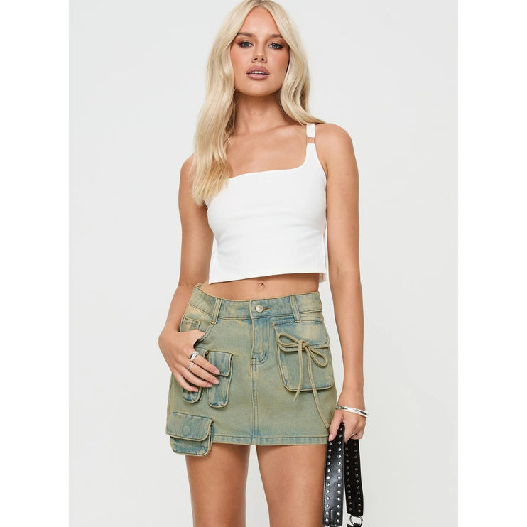 Princess Polly Infinite Love Blue Washed Denim Jean Cargo Mini Skirt Size 4