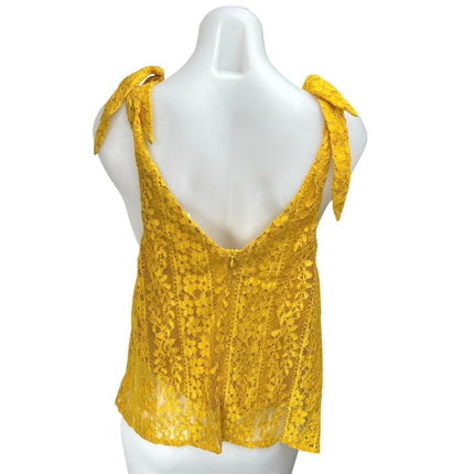 Lush Yellow Floral Lace Sleeveless V-neck Cami Camisole Tie Strap Tank Top Sz L