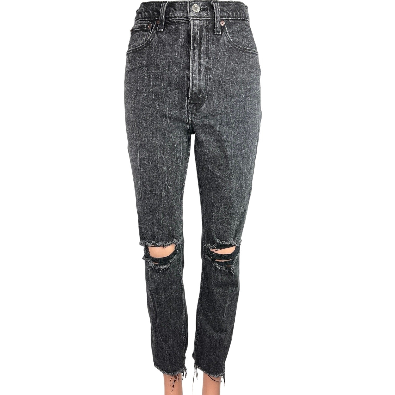 Abercrombie Fitch Black Denim Distressed Ultra High Rise Mom