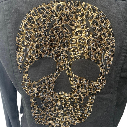 htrailz Black Leopard Skull Beaded Jeweled Rhonestone Long Sleeve Coat Jacket M
