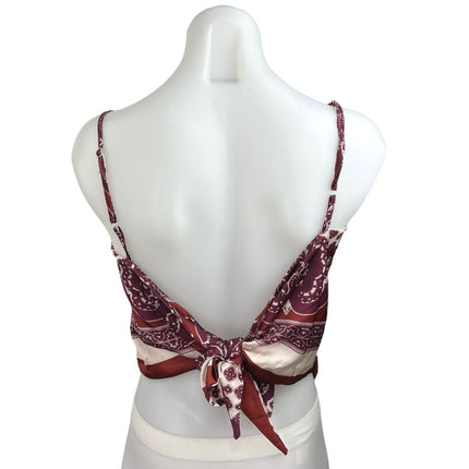 Womens Purple Satin Bandana Spaghetti Strap Tie Back Camisole Tank Top Size S