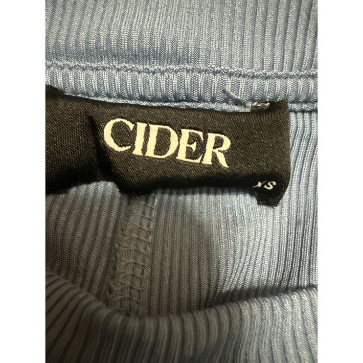 Cider Women's Blue Ribbed Knit Belted Short Sleeve Midi Flare A-Line Dress Sz XS