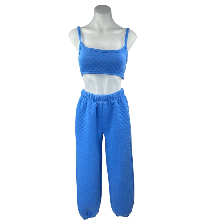 Princess Polly Blue Quilted Sleeveless Tank Crop Top Jogger Sweat Pants Size 4