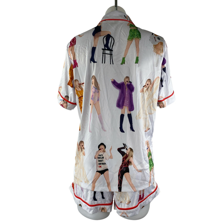 Taylor Swift Eras Tour Satin Button Down Short Sleeve Pajama Sleepwear Set Sz S