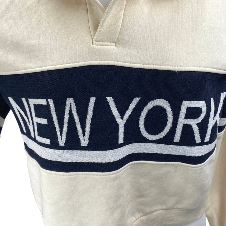 Zara Cream Black New York Long Sleeve Fleece Collared Sweatshirt Sweater Top S