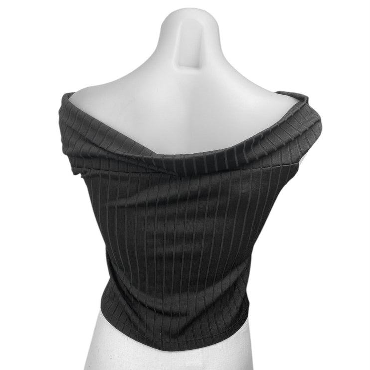 Club Monaco Women's Black Off The Shoulder Ribbed Twist Front Blouse Top Size S