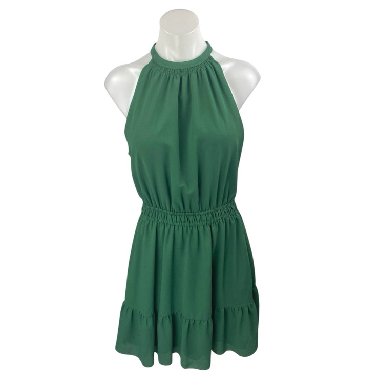 Aritzia Wilfred Green Sleeveless High Neck Ruffle Fit & Flare Mini Dress OS