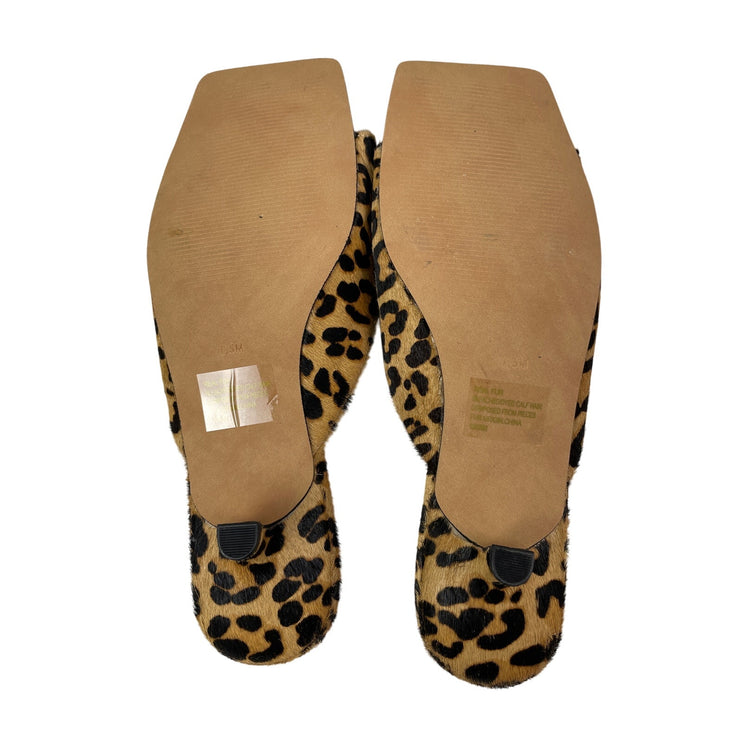 Steve Madden Meme Leopard Calf Hair Leather Kitten Heel Slide Sandals Size 7.5