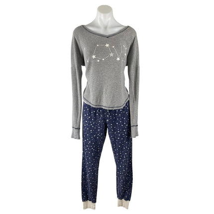 PJ Salvage Women's Gray Blue Constellation Star Long Sleeve Pajama Set Size S