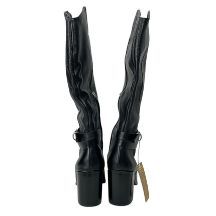 NEW Dolce Vita Tyrone Black Leather Ankle Strap Knee High Riding Boots Size 8.5