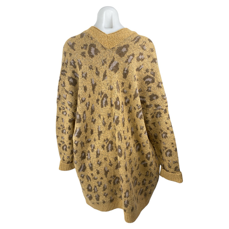 Easel Women's Tan Cheetah Leopard Animal Print Open Cardigan Sweater Top Size S