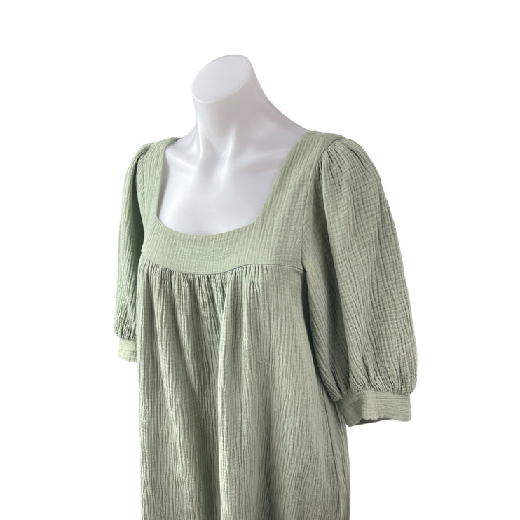 Christy Dawn Bianca Green Half Sleeve Gauze Drop Waist Babydoll Midi Dress Sz M