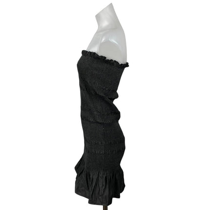 Know One Cares Black Strapless Tube Bandeau Smocked Ruffle Mini Bodycon Dress S