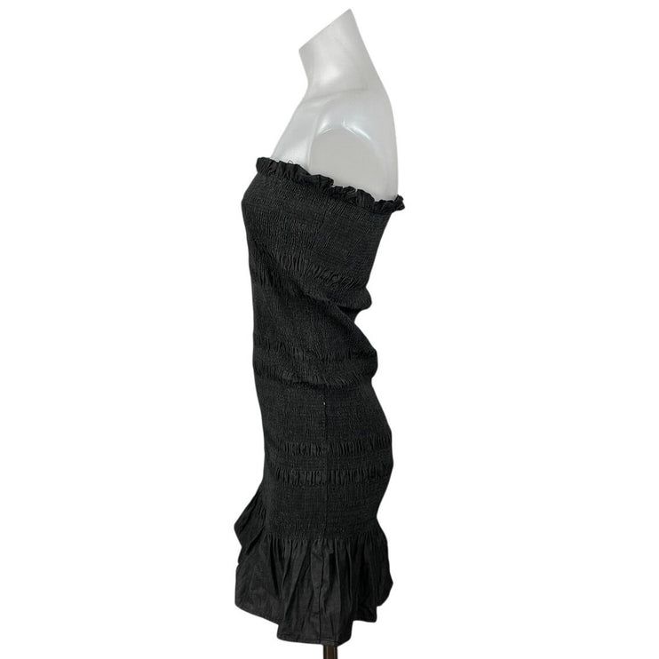 Know One Cares Black Strapless Tube Bandeau Smocked Ruffle Mini Bodycon Dress S