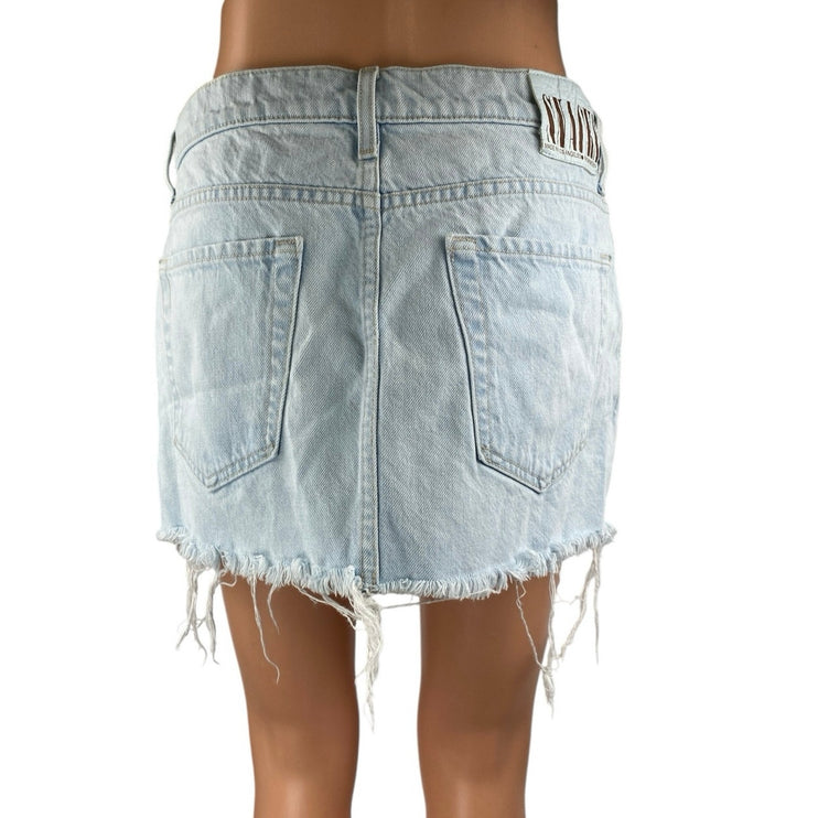 Mother Women's Blue Light Wash Raw Hem Cut Off Mini Denim Jean Skirt Size 27