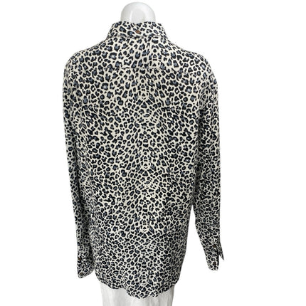 Kenny Flowers Black White Leopard Animal Print Long Sleeve Button Up Shirt Top L