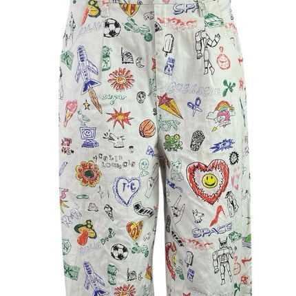 Colin LoCascio Jenni Dear Diary Doodle Palazzo Wide Straight Denim Jean Pants M
