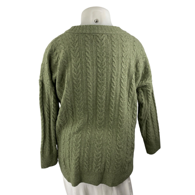 Oak + Meadow Green Cable Knit Crew Neck Long Sleeve Sweatshirt Sweater Top Sz XL