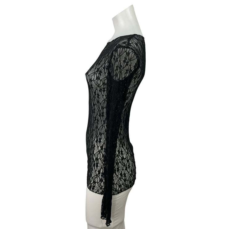 Zara Womens Black Floral Lace Sheer Long Sleeve Swim Beach Cover Up Blouse Top M