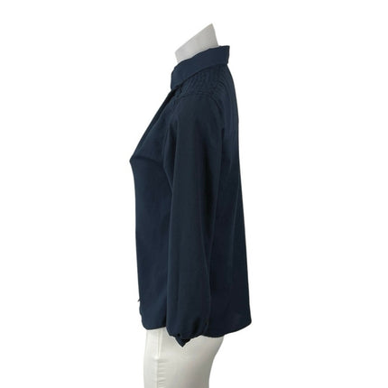 Banana Republic Blue Ruched Collared Long Sleeve Button Up Shirt Blouse Top XXSP