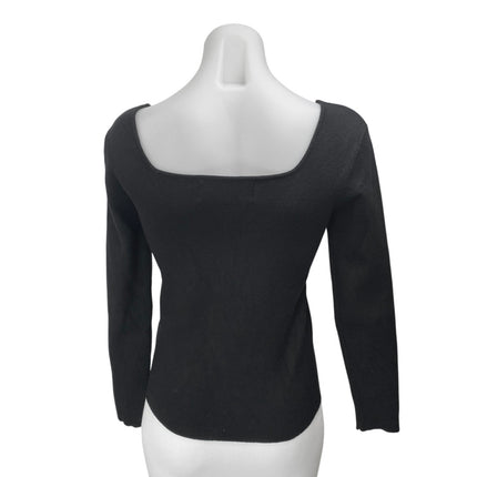 Pink Martini Women's Black Rib Knit Long Sleeve Square Neck Sweater Top Size XS