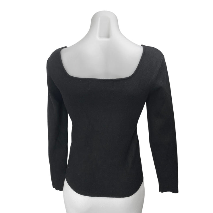 Pink Martini Women's Black Rib Knit Long Sleeve Square Neck Sweater Top Size XS