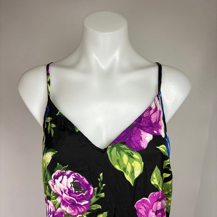 Forever 21 Black Purple Floral V-neck Sleeveless Maxi Spaghetti Strap Dress Sz S