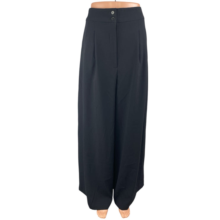 Zara Women's Black Pleated High Waisted Palazzo Wide Leg Trousers Dress Pants L