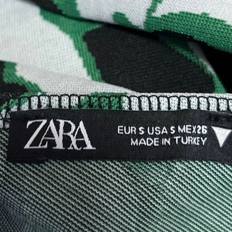 Zara Green Multicolor One Shoulder Ring Abstract Long Sleeve Crop Top Size S