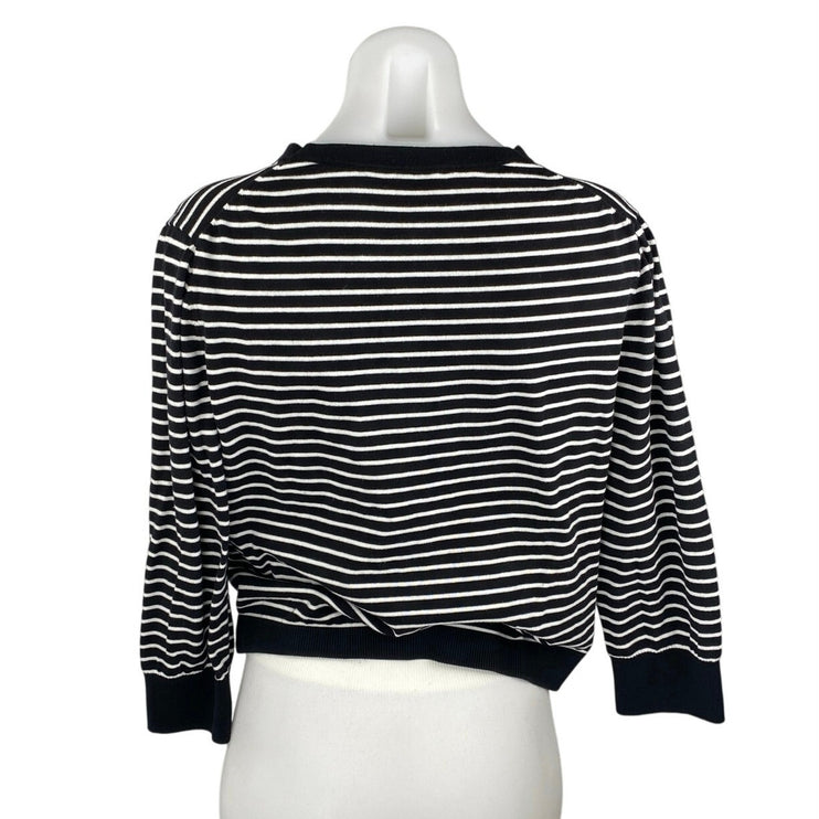 Ann Taylor LOFT Women's Black White Striped Long Sleeve Button Up Cardigan Top L