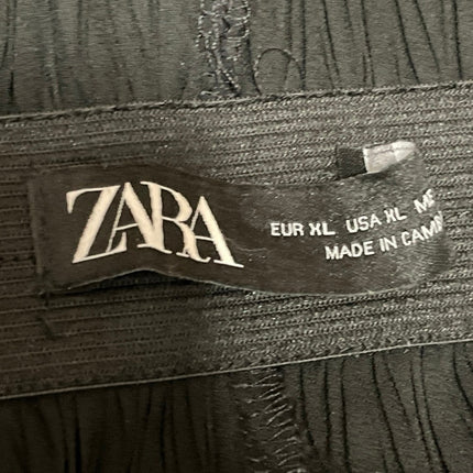 Zara Women's Black High Rise Relaxed Cropped Crinkle Wide Leg Trouser Pants XL