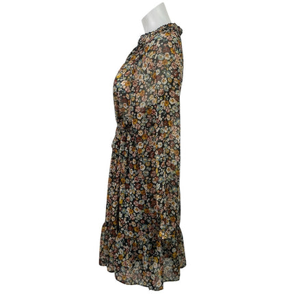 Zara Women's Multicolor Floral Ruffles Belted Long Sleeve Mini A-Line Dress Sz L
