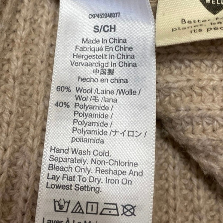 Madewell Women's Tan Striped V-Neck Wool Chunky Knit Long Sleeve Sweater Top S