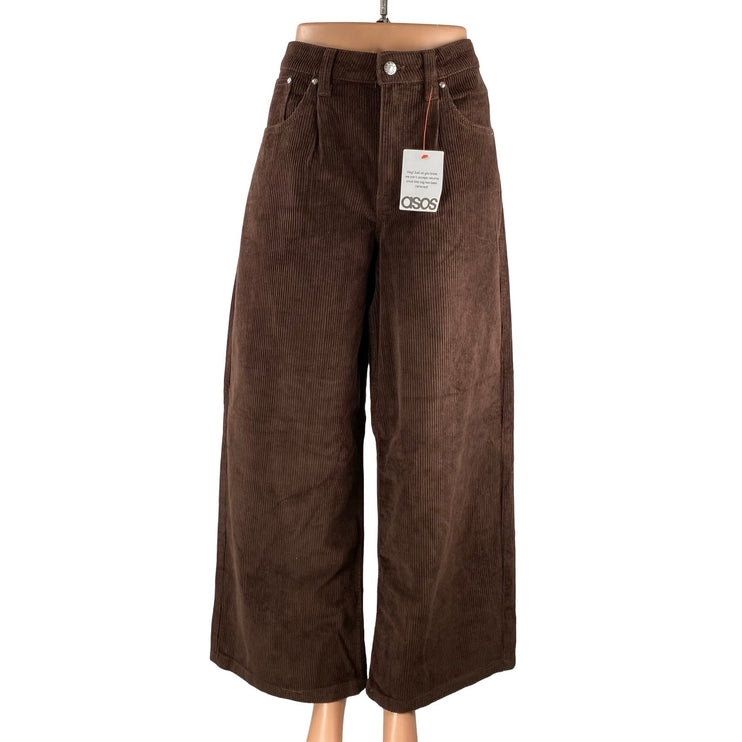 NEW ASOS Women's Brown Corduroy High Rise Wide Leg Baggy Trousers Pants Size 32