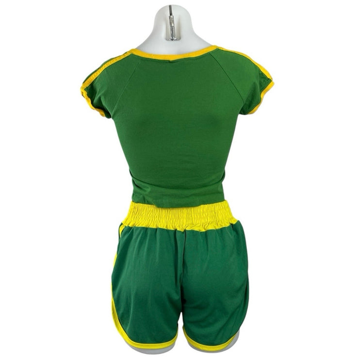 Pierim Women's Green Brazil Flag Short Sleeve Crop Tee Shorts 2 Piece Set Size S