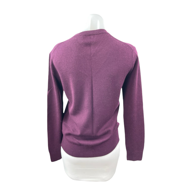 Club Monaco Womens Purple 100% Wool Long Sleeve V Neck Knit Sweater Top Size S