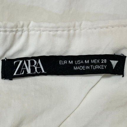 Zara Women's White Strapless Tube Bandeau Button Up Peplum Blouse Top Size M