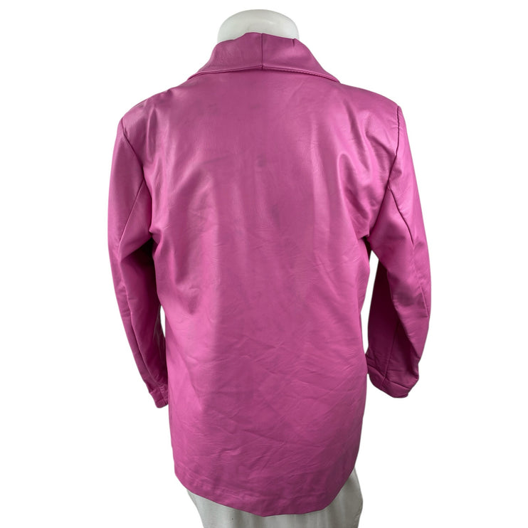 Boohoo Women's Pink Faux Leather Vegan Long Sleeve Blazer Coat Jacket Size 10